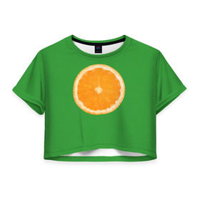 Женская футболка 3D укороченная с принтом Низкополигональный апельсин в Тюмени, 100% полиэстер | круглая горловина, длина футболки до линии талии, рукава с отворотами | lowpoly | polygonal | апельсин | зеленый | оранджевый | полигон | полигональный | полигоны | яркий