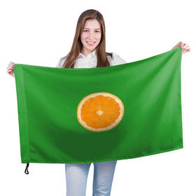Флаг 3D с принтом Низкополигональный апельсин в Тюмени, 100% полиэстер | плотность ткани — 95 г/м2, размер — 67 х 109 см. Принт наносится с одной стороны | lowpoly | polygonal | апельсин | зеленый | оранджевый | полигон | полигональный | полигоны | яркий