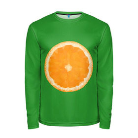 Мужской лонгслив 3D с принтом Низкополигональный апельсин в Тюмени, 100% полиэстер | длинные рукава, круглый вырез горловины, полуприлегающий силуэт | lowpoly | polygonal | апельсин | зеленый | оранджевый | полигон | полигональный | полигоны | яркий