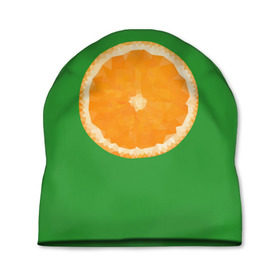 Шапка 3D с принтом Низкополигональный апельсин в Тюмени, 100% полиэстер | универсальный размер, печать по всей поверхности изделия | lowpoly | polygonal | апельсин | зеленый | оранджевый | полигон | полигональный | полигоны | яркий