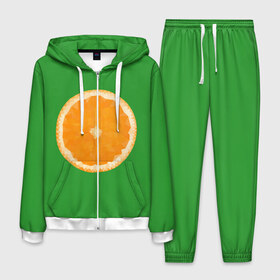 Мужской костюм 3D с принтом Низкополигональный апельсин в Тюмени, 100% полиэстер | Манжеты и пояс оформлены тканевой резинкой, двухслойный капюшон со шнурком для регулировки, карманы спереди | lowpoly | polygonal | апельсин | зеленый | оранджевый | полигон | полигональный | полигоны | яркий