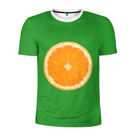 Мужская футболка 3D спортивная с принтом Низкополигональный апельсин в Тюмени, 100% полиэстер с улучшенными характеристиками | приталенный силуэт, круглая горловина, широкие плечи, сужается к линии бедра | lowpoly | polygonal | апельсин | зеленый | оранджевый | полигон | полигональный | полигоны | яркий
