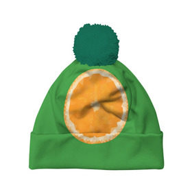 Шапка 3D c помпоном с принтом Низкополигональный апельсин в Тюмени, 100% полиэстер | универсальный размер, печать по всей поверхности изделия | lowpoly | polygonal | апельсин | зеленый | оранджевый | полигон | полигональный | полигоны | яркий