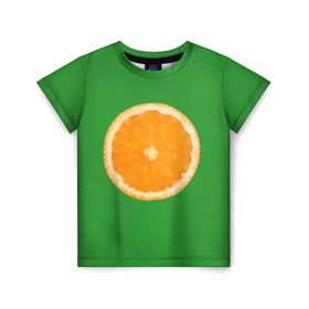 Детская футболка 3D с принтом Низкополигональный апельсин в Тюмени, 100% гипоаллергенный полиэфир | прямой крой, круглый вырез горловины, длина до линии бедер, чуть спущенное плечо, ткань немного тянется | lowpoly | polygonal | апельсин | зеленый | оранджевый | полигон | полигональный | полигоны | яркий