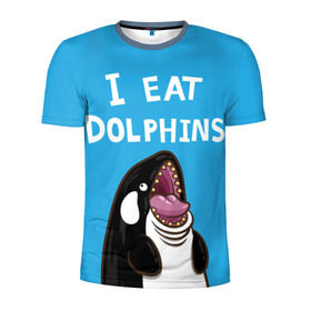 Мужская футболка 3D спортивная с принтом Я ем дельфинов в Тюмени, 100% полиэстер с улучшенными характеристиками | приталенный силуэт, круглая горловина, широкие плечи, сужается к линии бедра | дельфины | касатка
