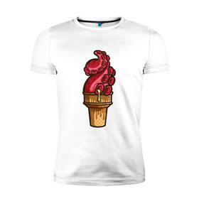 Мужская футболка премиум с принтом Мороженко в Тюмени, 92% хлопок, 8% лайкра | приталенный силуэт, круглый вырез ворота, длина до линии бедра, короткий рукав | мороженое | осьминог | рожок | тентакли