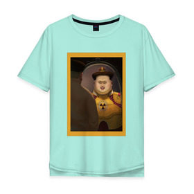 Мужская футболка хлопок Oversize с принтом Счастливый Ким в Тюмени, 100% хлопок | свободный крой, круглый ворот, “спинка” длиннее передней части | Тематика изображения на принте: ким чен ын | северная корея