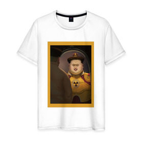 Мужская футболка хлопок с принтом Счастливый Ким в Тюмени, 100% хлопок | прямой крой, круглый вырез горловины, длина до линии бедер, слегка спущенное плечо. | Тематика изображения на принте: ким чен ын | северная корея