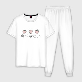 Мужская пижама хлопок с принтом strawberry в Тюмени, 100% хлопок | брюки и футболка прямого кроя, без карманов, на брюках мягкая резинка на поясе и по низу штанин
 | japan | strawberry | клубника | япония