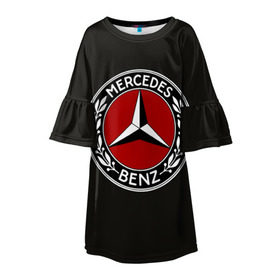 Детское платье 3D с принтом Mercedes-Benz в Тюмени, 100% полиэстер | прямой силуэт, чуть расширенный к низу. Круглая горловина, на рукавах — воланы | Тематика изображения на принте: car | germany | logo | make | mercedes benz | автомобиль | германия | логотип | марка | мерседес бенц