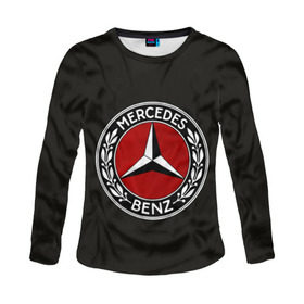 Женский лонгслив 3D с принтом Mercedes-Benz в Тюмени, 100% полиэстер | длинные рукава, круглый вырез горловины, полуприлегающий силуэт | car | germany | logo | make | mercedes benz | автомобиль | германия | логотип | марка | мерседес бенц