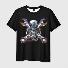 Мужская футболка 3D с принтом Череп двигатель в Тюмени, 100% полиэфир | прямой крой, круглый вырез горловины, длина до линии бедер | 