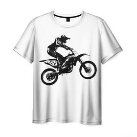Мужская футболка 3D с принтом Мотокросс в Тюмени, 100% полиэфир | прямой крой, круглый вырез горловины, длина до линии бедер | Тематика изображения на принте: motocross | motorcycle | motorcyclist | silhouette | speed | stencil | мотокросс | мотоцикл | мотоциклист | силуэт | скорость | трафарет
