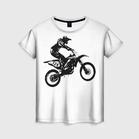 Женская футболка 3D с принтом Мотокросс в Тюмени, 100% полиэфир ( синтетическое хлопкоподобное полотно) | прямой крой, круглый вырез горловины, длина до линии бедер | motocross | motorcycle | motorcyclist | silhouette | speed | stencil | мотокросс | мотоцикл | мотоциклист | силуэт | скорость | трафарет