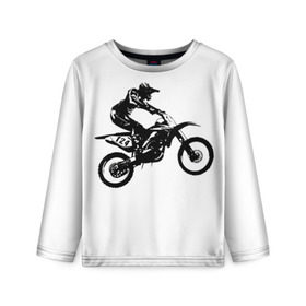 Детский лонгслив 3D с принтом Мотокросс в Тюмени, 100% полиэстер | длинные рукава, круглый вырез горловины, полуприлегающий силуэт
 | motocross | motorcycle | motorcyclist | silhouette | speed | stencil | мотокросс | мотоцикл | мотоциклист | силуэт | скорость | трафарет