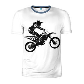 Мужская футболка 3D спортивная с принтом Мотокросс в Тюмени, 100% полиэстер с улучшенными характеристиками | приталенный силуэт, круглая горловина, широкие плечи, сужается к линии бедра | motocross | motorcycle | motorcyclist | silhouette | speed | stencil | мотокросс | мотоцикл | мотоциклист | силуэт | скорость | трафарет