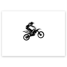 Поздравительная открытка с принтом Мотокросс в Тюмени, 100% бумага | плотность бумаги 280 г/м2, матовая, на обратной стороне линовка и место для марки
 | motocross | motorcycle | motorcyclist | silhouette | speed | stencil | мотокросс | мотоцикл | мотоциклист | силуэт | скорость | трафарет