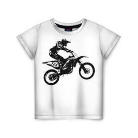 Детская футболка 3D с принтом Мотокросс в Тюмени, 100% гипоаллергенный полиэфир | прямой крой, круглый вырез горловины, длина до линии бедер, чуть спущенное плечо, ткань немного тянется | motocross | motorcycle | motorcyclist | silhouette | speed | stencil | мотокросс | мотоцикл | мотоциклист | силуэт | скорость | трафарет