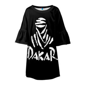 Детское платье 3D с принтом Dakar в Тюмени, 100% полиэстер | прямой силуэт, чуть расширенный к низу. Круглая горловина, на рукавах — воланы | dakar | desert | logo | race | rally | sign | гонки | дакар | знак | логотип | пустыня | ралли