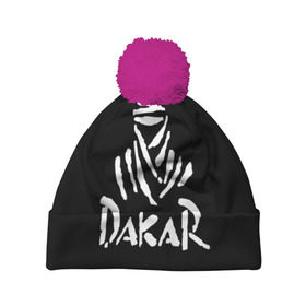 Шапка 3D c помпоном с принтом Dakar в Тюмени, 100% полиэстер | универсальный размер, печать по всей поверхности изделия | Тематика изображения на принте: dakar | desert | logo | race | rally | sign | гонки | дакар | знак | логотип | пустыня | ралли