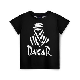 Детская футболка 3D с принтом Dakar в Тюмени, 100% гипоаллергенный полиэфир | прямой крой, круглый вырез горловины, длина до линии бедер, чуть спущенное плечо, ткань немного тянется | dakar | desert | logo | race | rally | sign | гонки | дакар | знак | логотип | пустыня | ралли