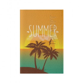 Обложка для паспорта матовая кожа с принтом Летний пляж в Тюмени, натуральная матовая кожа | размер 19,3 х 13,7 см; прозрачные пластиковые крепления | summer | sun | лето | море | пальмы | пляж | солнце | чайка
