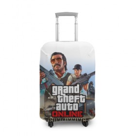 Чехол для чемодана 3D с принтом GTA Online: GUNRUNNING в Тюмени, 86% полиэфир, 14% спандекс | двустороннее нанесение принта, прорези для ручек и колес | auto | grand | gta | gta5 | rockstar | theft | гта | рокстар