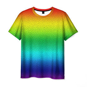 Мужская футболка 3D с принтом Радуга (Витражный Градиент) в Тюмени, 100% полиэфир | прямой крой, круглый вырез горловины, длина до линии бедер | Тематика изображения на принте: gradient | rainbow | витраж | градиент | радуга