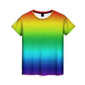 Женская футболка 3D с принтом Радуга (Витражный Градиент) в Тюмени, 100% полиэфир ( синтетическое хлопкоподобное полотно) | прямой крой, круглый вырез горловины, длина до линии бедер | Тематика изображения на принте: gradient | rainbow | витраж | градиент | радуга