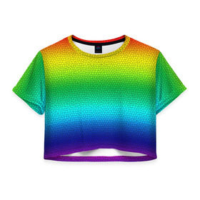 Женская футболка 3D укороченная с принтом Радуга (Витражный Градиент) в Тюмени, 100% полиэстер | круглая горловина, длина футболки до линии талии, рукава с отворотами | Тематика изображения на принте: gradient | rainbow | витраж | градиент | радуга