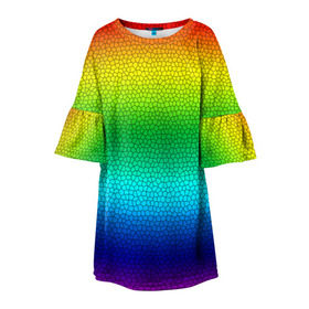 Детское платье 3D с принтом Радуга (Витражный Градиент) в Тюмени, 100% полиэстер | прямой силуэт, чуть расширенный к низу. Круглая горловина, на рукавах — воланы | gradient | rainbow | витраж | градиент | радуга