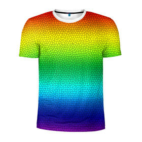 Мужская футболка 3D спортивная с принтом Радуга (Витражный Градиент) в Тюмени, 100% полиэстер с улучшенными характеристиками | приталенный силуэт, круглая горловина, широкие плечи, сужается к линии бедра | Тематика изображения на принте: gradient | rainbow | витраж | градиент | радуга