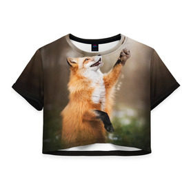 Женская футболка 3D укороченная с принтом Лиса в Тюмени, 100% полиэстер | круглая горловина, длина футболки до линии талии, рукава с отворотами | лапа | лес | лис | лисица | лисичка