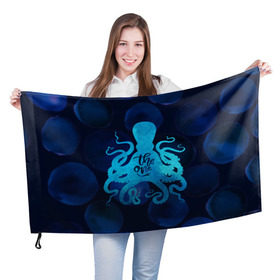 Флаг 3D с принтом крутой осьминог в Тюмени, 100% полиэстер | плотность ткани — 95 г/м2, размер — 67 х 109 см. Принт наносится с одной стороны | вода | море | океан | осьминог | подводный мир | рыбы