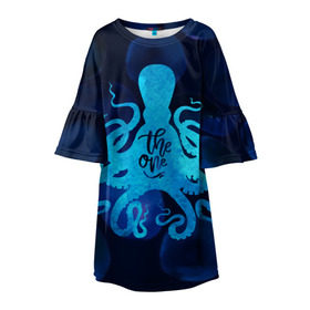 Детское платье 3D с принтом крутой осьминог в Тюмени, 100% полиэстер | прямой силуэт, чуть расширенный к низу. Круглая горловина, на рукавах — воланы | вода | море | океан | осьминог | подводный мир | рыбы
