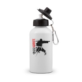Бутылка спортивная с принтом Силуэт каратиста 2 в Тюмени, металл | емкость — 500 мл, в комплекте две пластиковые крышки и карабин для крепления | боец | карате | каратэ | киокушинкай | силуэт | тайдзюцу