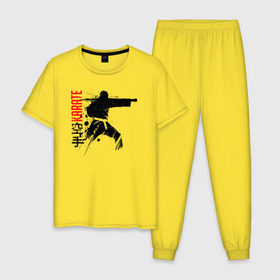 Мужская пижама хлопок с принтом Силуэт каратиста 2 в Тюмени, 100% хлопок | брюки и футболка прямого кроя, без карманов, на брюках мягкая резинка на поясе и по низу штанин
 | боец | карате | каратэ | киокушинкай | силуэт | тайдзюцу