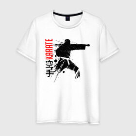 Мужская футболка хлопок с принтом Силуэт каратиста 2 в Тюмени, 100% хлопок | прямой крой, круглый вырез горловины, длина до линии бедер, слегка спущенное плечо. | боец | карате | каратэ | киокушинкай | силуэт | тайдзюцу