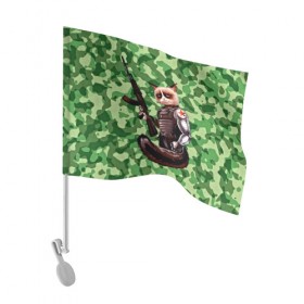 Флаг для автомобиля с принтом Воинственный кот в Тюмени, 100% полиэстер | Размер: 30*21 см | армия | арт | воин | животные | камуфляж | оружие