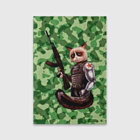 Обложка для паспорта матовая кожа с принтом Воинственный кот в Тюмени, натуральная матовая кожа | размер 19,3 х 13,7 см; прозрачные пластиковые крепления | армия | арт | воин | животные | камуфляж | оружие