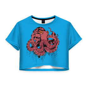Женская футболка 3D укороченная с принтом Осьминог в Тюмени, 100% полиэстер | круглая горловина, длина футболки до линии талии, рукава с отворотами | la piovra | octopus | кальмар | лапиовра | морепродукт | морской гад | октопус | осьминог | спрут