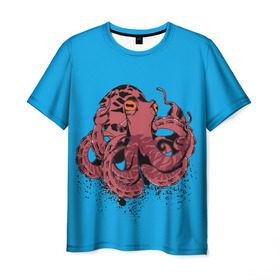 Мужская футболка 3D с принтом Осьминог в Тюмени, 100% полиэфир | прямой крой, круглый вырез горловины, длина до линии бедер | Тематика изображения на принте: la piovra | octopus | кальмар | лапиовра | морепродукт | морской гад | октопус | осьминог | спрут