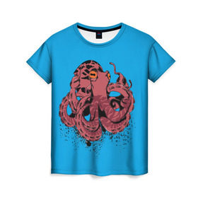 Женская футболка 3D с принтом Осьминог в Тюмени, 100% полиэфир ( синтетическое хлопкоподобное полотно) | прямой крой, круглый вырез горловины, длина до линии бедер | la piovra | octopus | кальмар | лапиовра | морепродукт | морской гад | октопус | осьминог | спрут