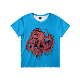 Детская футболка 3D с принтом Осьминог в Тюмени, 100% гипоаллергенный полиэфир | прямой крой, круглый вырез горловины, длина до линии бедер, чуть спущенное плечо, ткань немного тянется | la piovra | octopus | кальмар | лапиовра | морепродукт | морской гад | октопус | осьминог | спрут