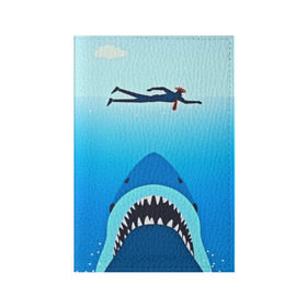 Обложка для паспорта матовая кожа с принтом Акула в Тюмени, натуральная матовая кожа | размер 19,3 х 13,7 см; прозрачные пластиковые крепления | Тематика изображения на принте: 3d | акула | арт | животные | море | плавание | природа | рыбы | спорт | хищники
