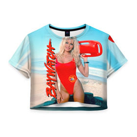 Женская футболка 3D укороченная с принтом Baywatch Памела в Тюмени, 100% полиэстер | круглая горловина, длина футболки до линии талии, рукава с отворотами | pamella adnerson | андерсон | спасатели малибу