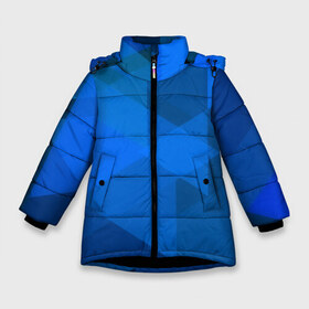 Зимняя куртка для девочек 3D с принтом blue texsture в Тюмени, ткань верха — 100% полиэстер; подклад — 100% полиэстер, утеплитель — 100% полиэстер. | длина ниже бедра, удлиненная спинка, воротник стойка и отстегивающийся капюшон. Есть боковые карманы с листочкой на кнопках, утяжки по низу изделия и внутренний карман на молнии. 

Предусмотрены светоотражающий принт на спинке, радужный светоотражающий элемент на пуллере молнии и на резинке для утяжки. | Тематика изображения на принте: abstraction | абстракция | геометрия | грани | линии | полигоны | сочетания | треугольники
