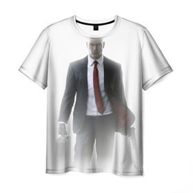 Мужская футболка 3D с принтом Hitman в тумане в Тюмени, 100% полиэфир | прямой крой, круглый вырез горловины, длина до линии бедер | Тематика изображения на принте: 