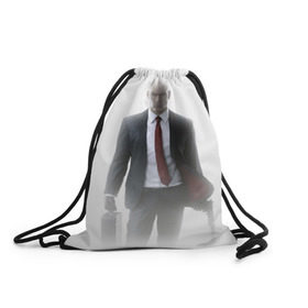 Рюкзак-мешок 3D с принтом Hitman в тумане в Тюмени, 100% полиэстер | плотность ткани — 200 г/м2, размер — 35 х 45 см; лямки — толстые шнурки, застежка на шнуровке, без карманов и подкладки | Тематика изображения на принте: 