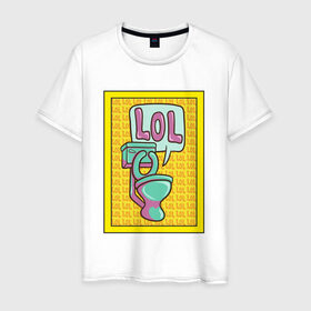 Мужская футболка хлопок с принтом Сортирный юмор в Тюмени, 100% хлопок | прямой крой, круглый вырез горловины, длина до линии бедер, слегка спущенное плечо. | Тематика изображения на принте: lol | желтый | кек | лол | мультяшный | унитаз